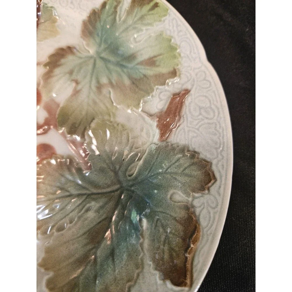 Rare Antique Keller & Guerin St Clement France Majolica Plate Fruit White Grapes